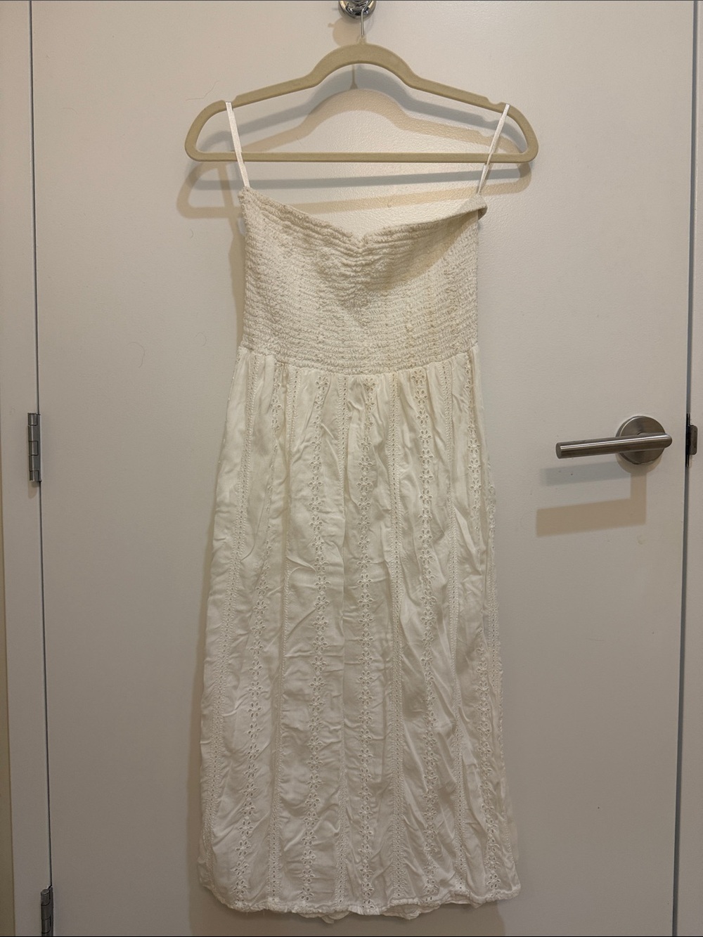 Letarte Cream Strapless Eyelet Midi Dress